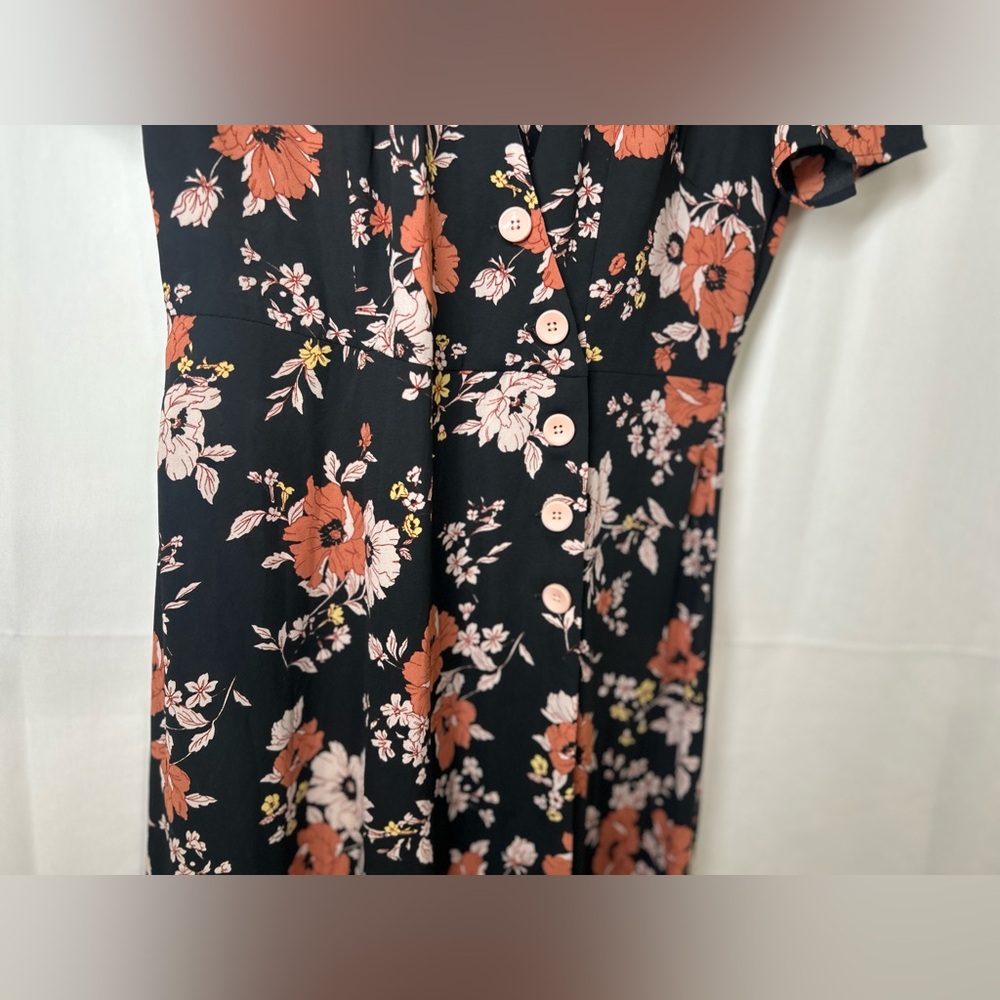 September the shop Vibrant Floral Faux Wrap Dress Lrg Asymmetrical Button Up - Picture 10 of 11